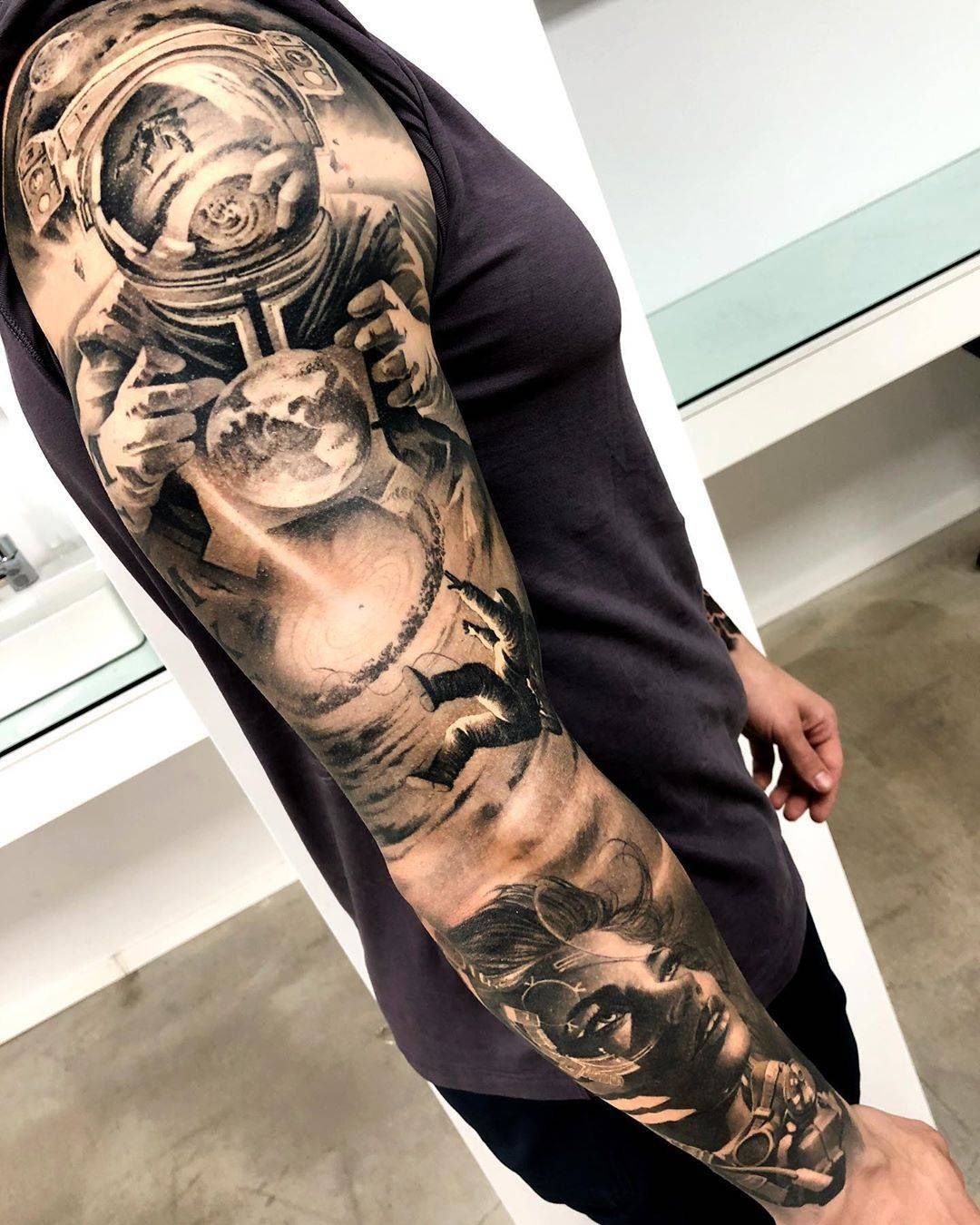 matias Noble black and grey tattoo sleeve