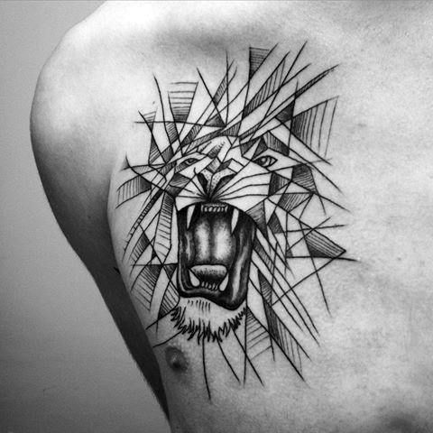 geometrical lion tattoo