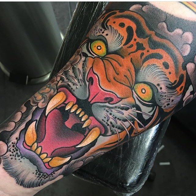 neo traditional tiger tattoo