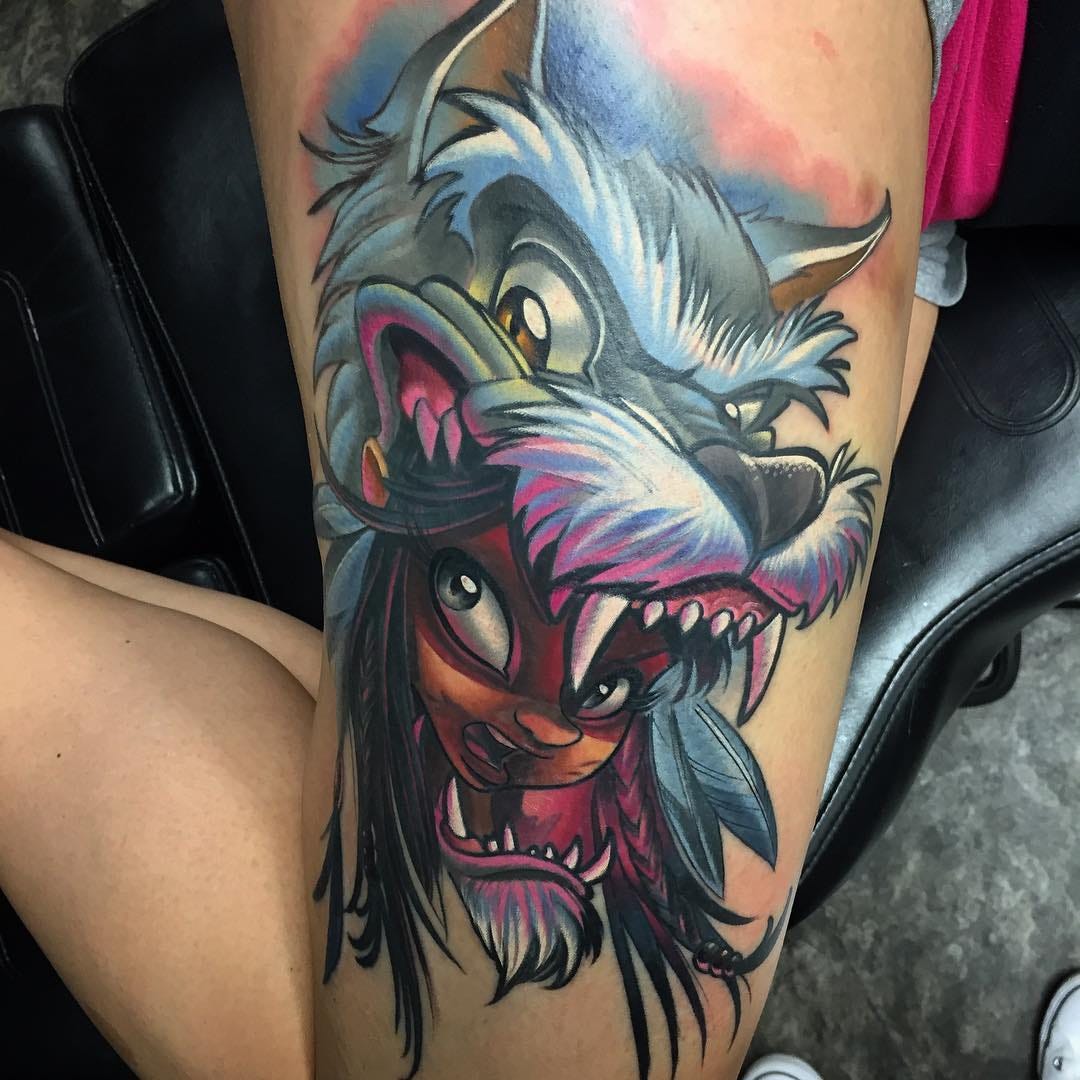 new school tattoo wolf